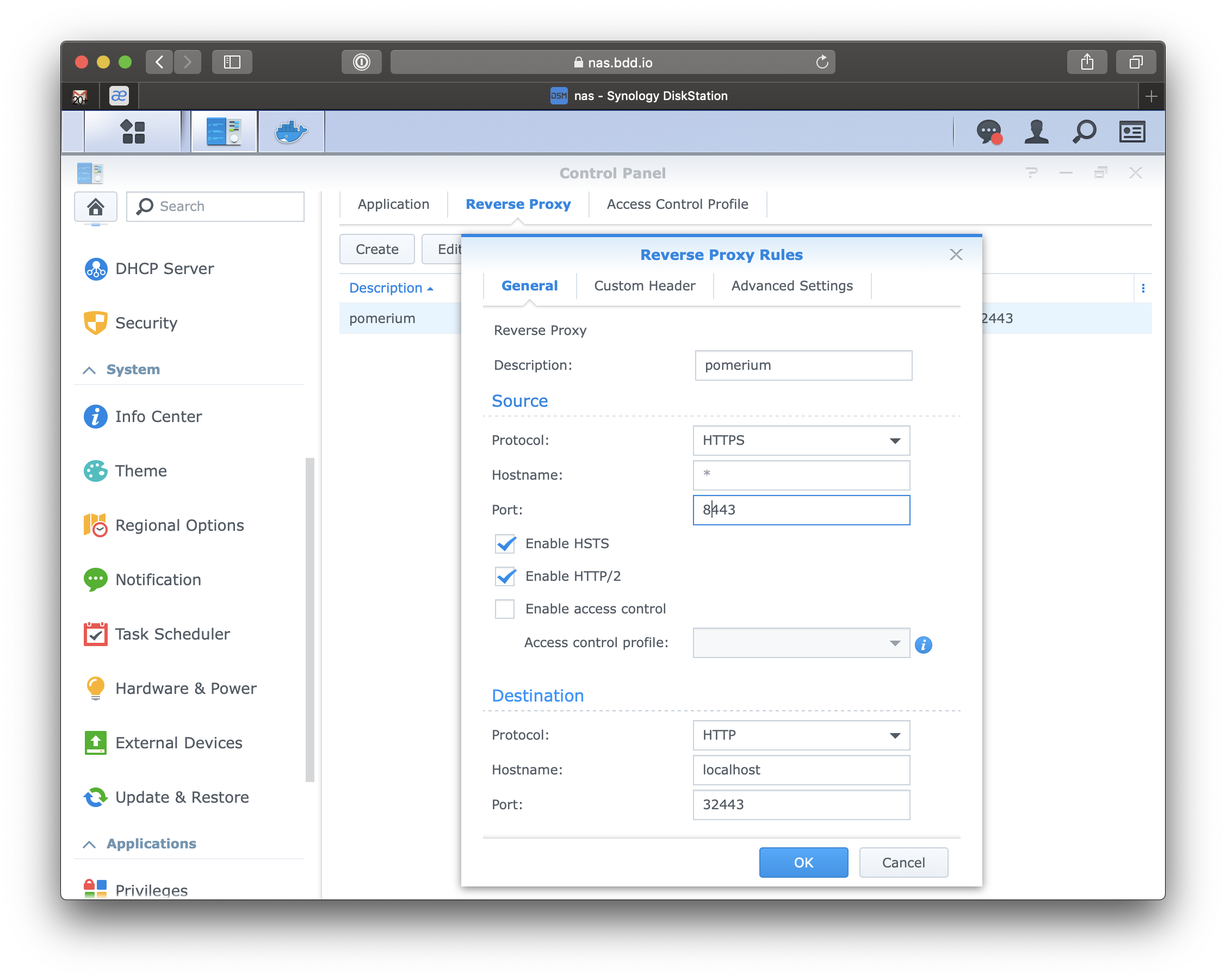 Synology setup nginx reverse proxy